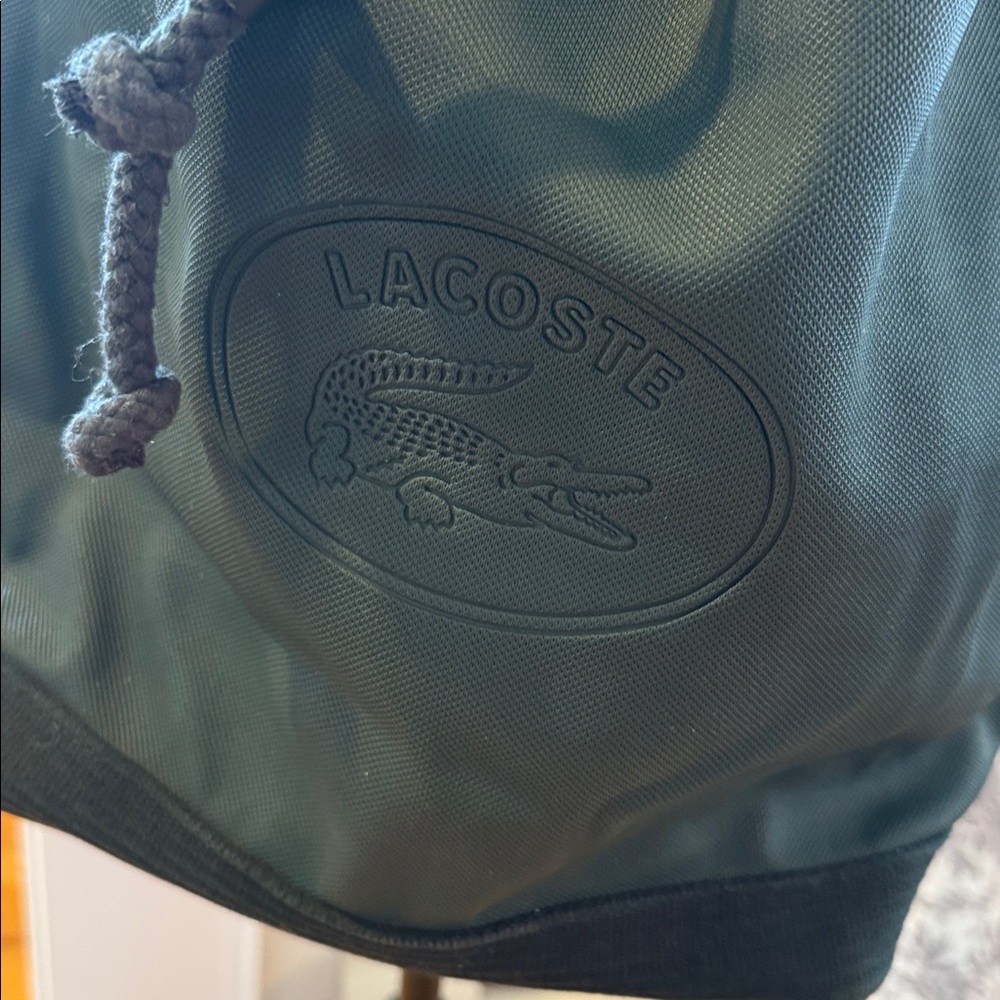Vintage Green Lacoste Logo Canvas Bucket Bag drawstring tote unisex purse travel - Picture 3 of 12